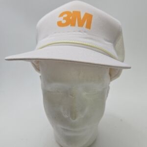 Vintage 3M Logo Trucker Hat Snapback Mesh White/Orange Rope Cap USA